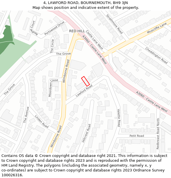 4, LAWFORD ROAD, BOURNEMOUTH, BH9 3JN: Location map and indicative extent of plot