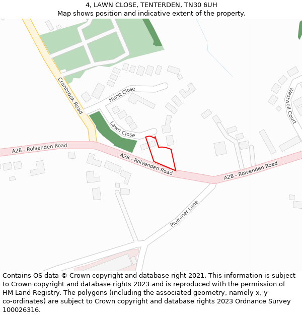 4, LAWN CLOSE, TENTERDEN, TN30 6UH: Location map and indicative extent of plot