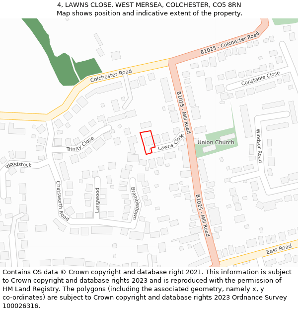 4, LAWNS CLOSE, WEST MERSEA, COLCHESTER, CO5 8RN: Location map and indicative extent of plot