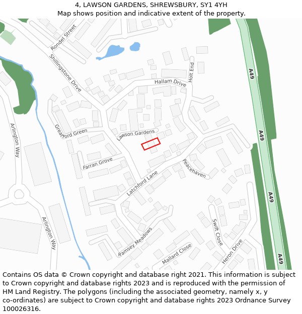 4, LAWSON GARDENS, SHREWSBURY, SY1 4YH: Location map and indicative extent of plot