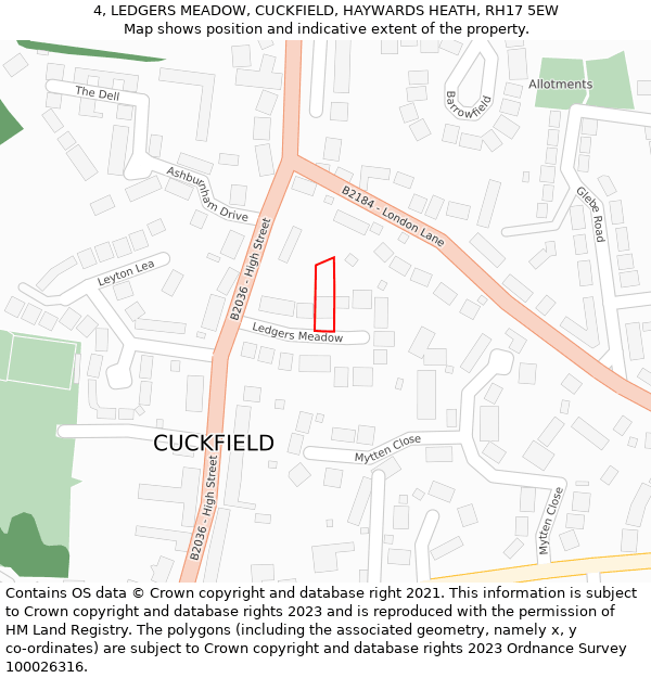 4, LEDGERS MEADOW, CUCKFIELD, HAYWARDS HEATH, RH17 5EW: Location map and indicative extent of plot