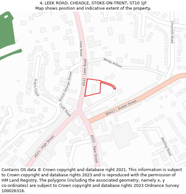 4, LEEK ROAD, CHEADLE, STOKE-ON-TRENT, ST10 1JF: Location map and indicative extent of plot