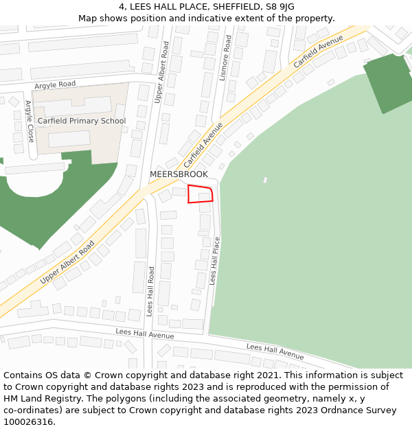 4, LEES HALL PLACE, SHEFFIELD, S8 9JG: Location map and indicative extent of plot