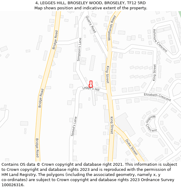 4, LEGGES HILL, BROSELEY WOOD, BROSELEY, TF12 5RD: Location map and indicative extent of plot