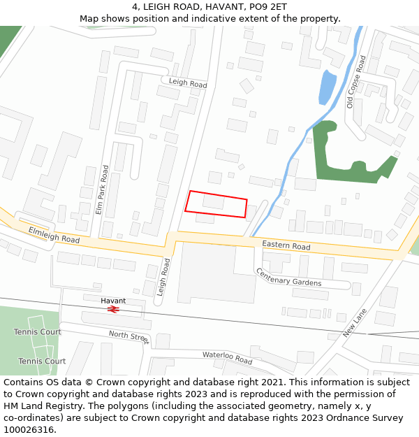 4, LEIGH ROAD, HAVANT, PO9 2ET: Location map and indicative extent of plot