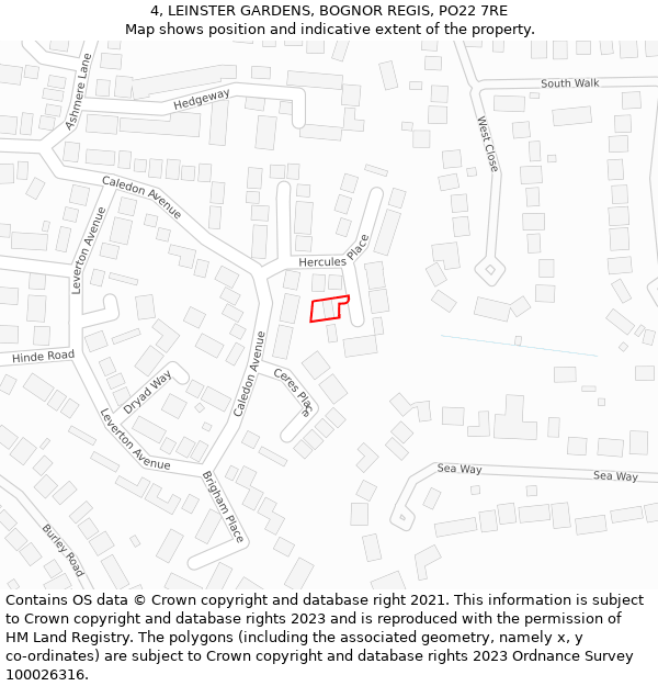 4, LEINSTER GARDENS, BOGNOR REGIS, PO22 7RE: Location map and indicative extent of plot