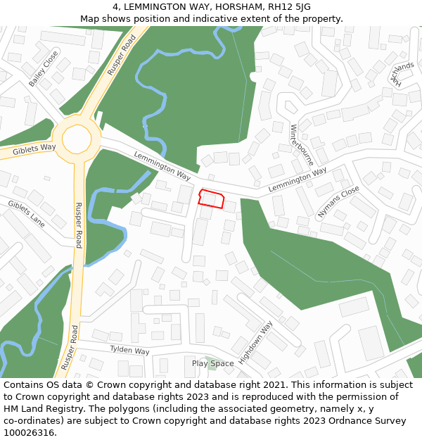 4, LEMMINGTON WAY, HORSHAM, RH12 5JG: Location map and indicative extent of plot