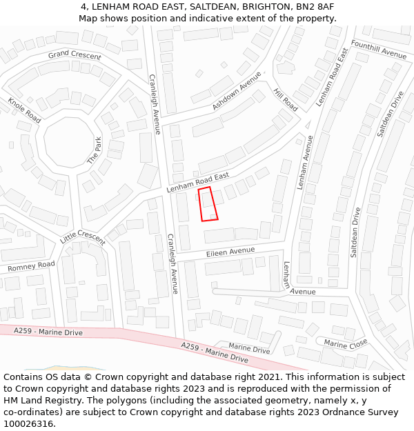 4, LENHAM ROAD EAST, SALTDEAN, BRIGHTON, BN2 8AF: Location map and indicative extent of plot