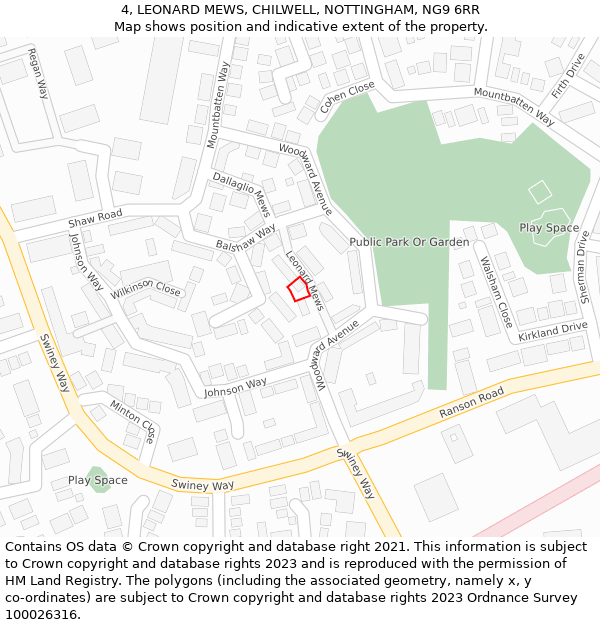 4, LEONARD MEWS, CHILWELL, NOTTINGHAM, NG9 6RR: Location map and indicative extent of plot