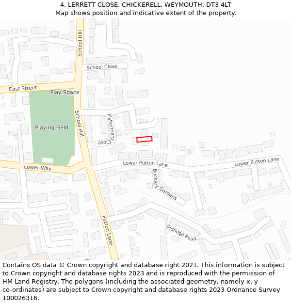 4, LERRETT CLOSE, CHICKERELL, WEYMOUTH, DT3 4LT: Location map and indicative extent of plot