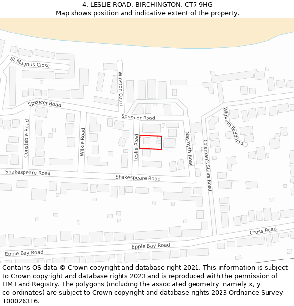 4, LESLIE ROAD, BIRCHINGTON, CT7 9HG: Location map and indicative extent of plot