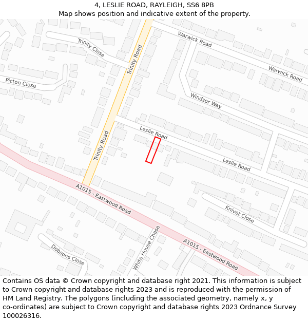 4, LESLIE ROAD, RAYLEIGH, SS6 8PB: Location map and indicative extent of plot