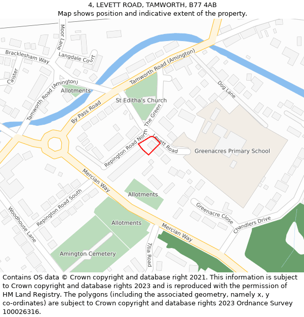 4, LEVETT ROAD, TAMWORTH, B77 4AB: Location map and indicative extent of plot