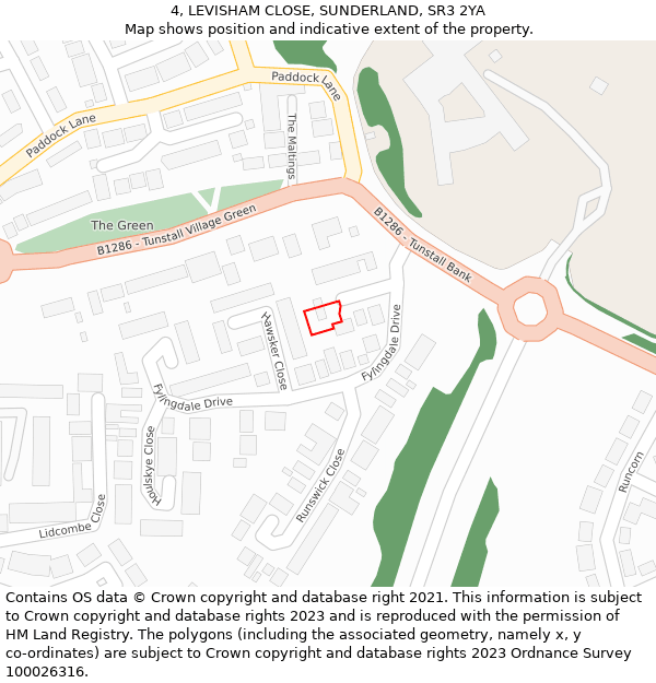 4, LEVISHAM CLOSE, SUNDERLAND, SR3 2YA: Location map and indicative extent of plot