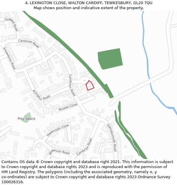 4, LEXINGTON CLOSE, WALTON CARDIFF, TEWKESBURY, GL20 7QU: Location map and indicative extent of plot