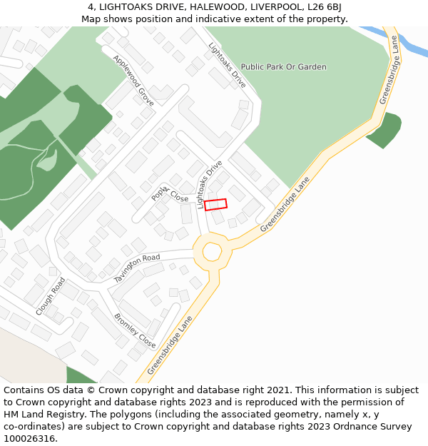 4, LIGHTOAKS DRIVE, HALEWOOD, LIVERPOOL, L26 6BJ: Location map and indicative extent of plot