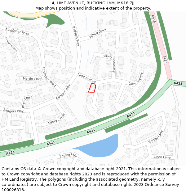 4, LIME AVENUE, BUCKINGHAM, MK18 7JJ: Location map and indicative extent of plot