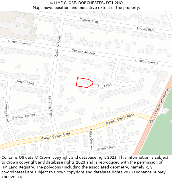 4, LIME CLOSE, DORCHESTER, DT1 2HQ: Location map and indicative extent of plot