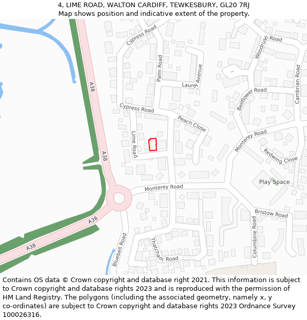 4, LIME ROAD, WALTON CARDIFF, TEWKESBURY, GL20 7RJ: Location map and indicative extent of plot