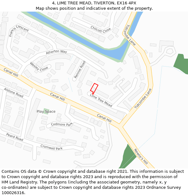 4, LIME TREE MEAD, TIVERTON, EX16 4PX: Location map and indicative extent of plot