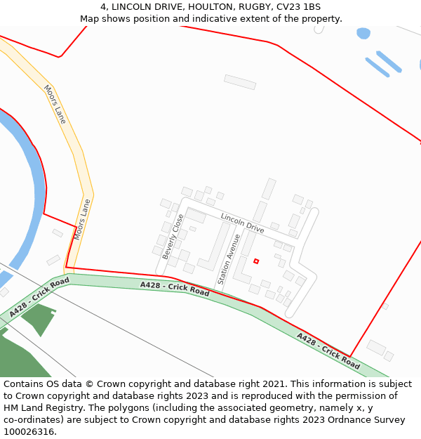 4, LINCOLN DRIVE, HOULTON, RUGBY, CV23 1BS: Location map and indicative extent of plot