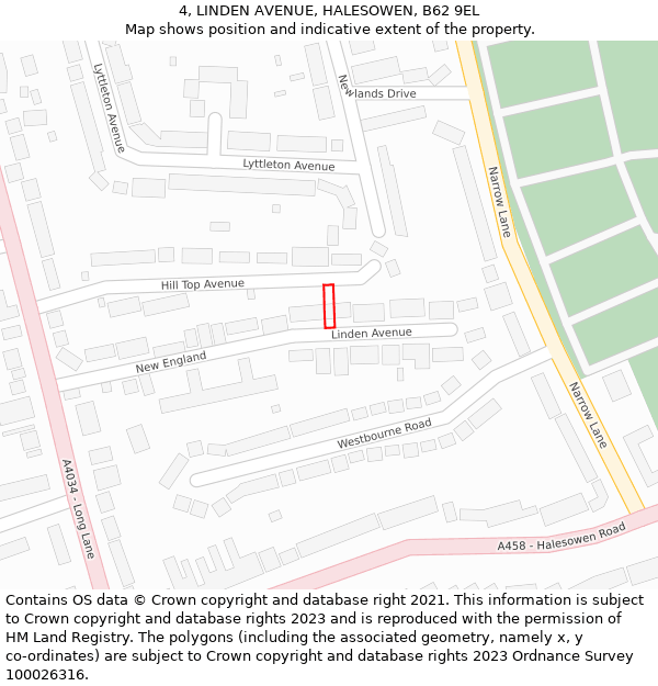 4, LINDEN AVENUE, HALESOWEN, B62 9EL: Location map and indicative extent of plot