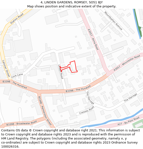 4, LINDEN GARDENS, ROMSEY, SO51 8JY: Location map and indicative extent of plot