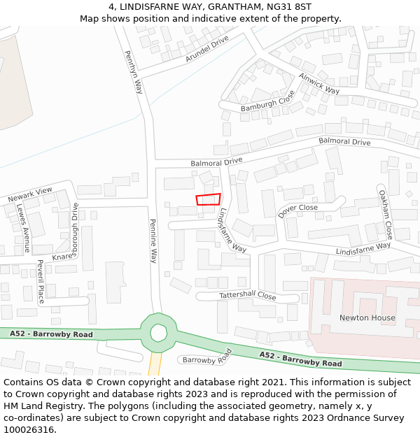 4, LINDISFARNE WAY, GRANTHAM, NG31 8ST: Location map and indicative extent of plot