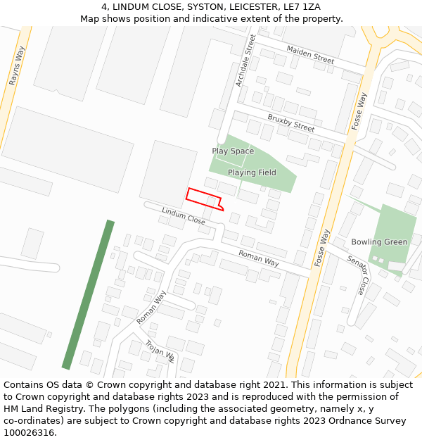 4, LINDUM CLOSE, SYSTON, LEICESTER, LE7 1ZA: Location map and indicative extent of plot