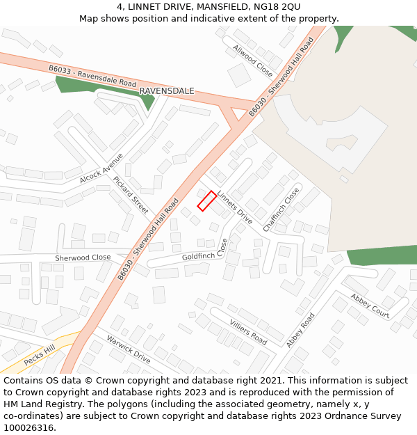 4, LINNET DRIVE, MANSFIELD, NG18 2QU: Location map and indicative extent of plot