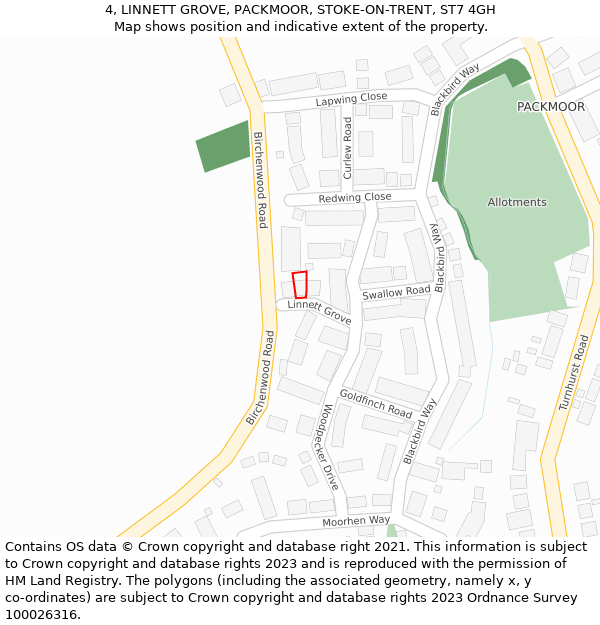 4, LINNETT GROVE, PACKMOOR, STOKE-ON-TRENT, ST7 4GH: Location map and indicative extent of plot