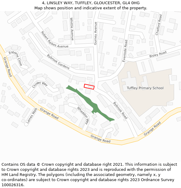 4, LINSLEY WAY, TUFFLEY, GLOUCESTER, GL4 0HG: Location map and indicative extent of plot