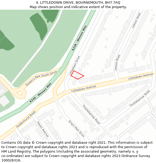 4, LITTLEDOWN DRIVE, BOURNEMOUTH, BH7 7AQ: Location map and indicative extent of plot