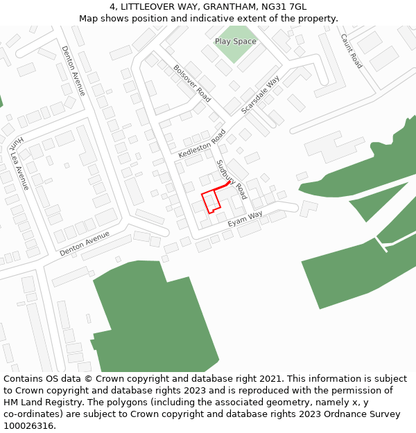 4, LITTLEOVER WAY, GRANTHAM, NG31 7GL: Location map and indicative extent of plot