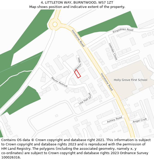 4, LITTLETON WAY, BURNTWOOD, WS7 1ZT: Location map and indicative extent of plot