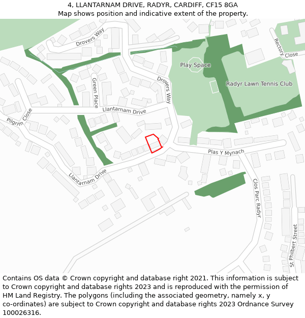 4, LLANTARNAM DRIVE, RADYR, CARDIFF, CF15 8GA: Location map and indicative extent of plot