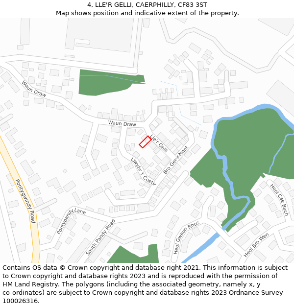 4, LLE'R GELLI, CAERPHILLY, CF83 3ST: Location map and indicative extent of plot