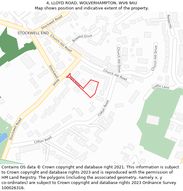4, LLOYD ROAD, WOLVERHAMPTON, WV6 9AU: Location map and indicative extent of plot