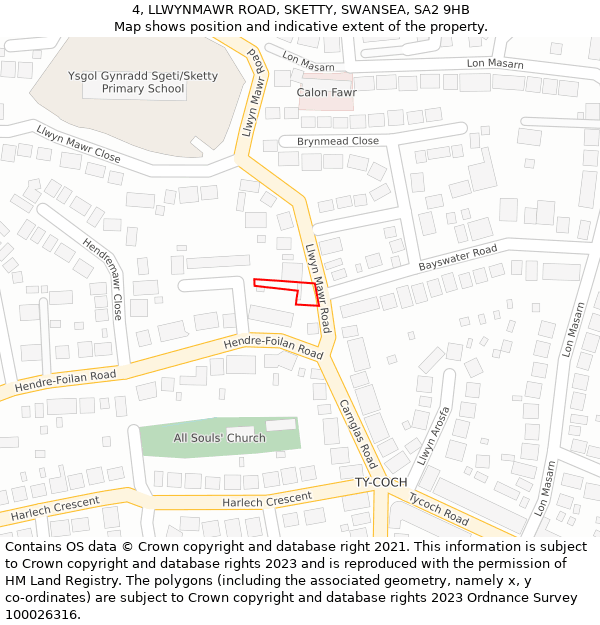 4, LLWYNMAWR ROAD, SKETTY, SWANSEA, SA2 9HB: Location map and indicative extent of plot