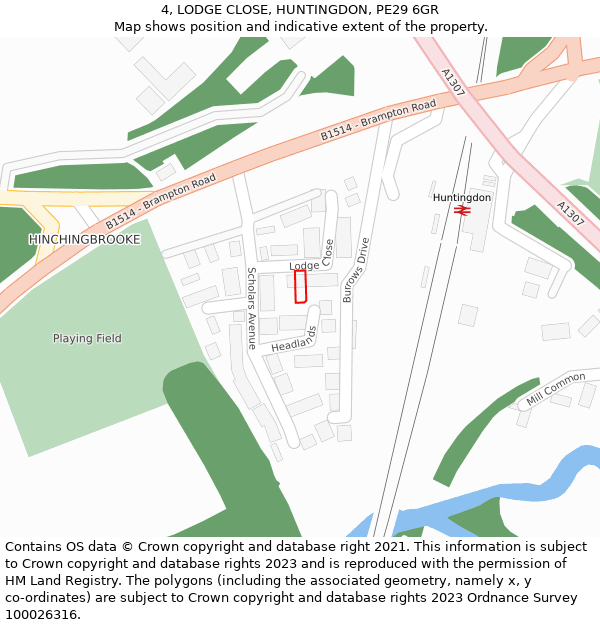 4, LODGE CLOSE, HUNTINGDON, PE29 6GR: Location map and indicative extent of plot