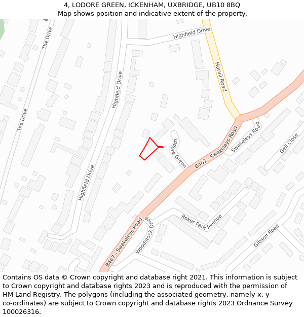 4, LODORE GREEN, ICKENHAM, UXBRIDGE, UB10 8BQ: Location map and indicative extent of plot
