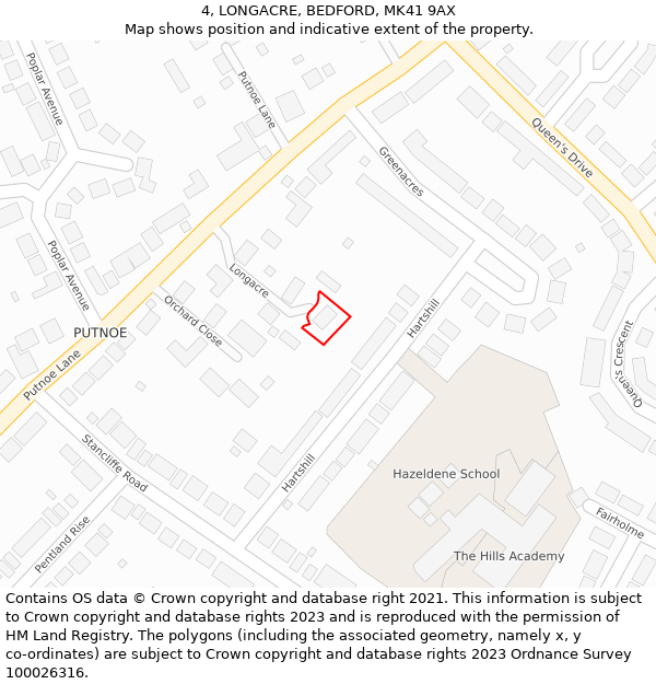 4, LONGACRE, BEDFORD, MK41 9AX: Location map and indicative extent of plot