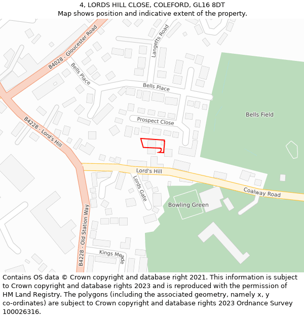 4, LORDS HILL CLOSE, COLEFORD, GL16 8DT: Location map and indicative extent of plot