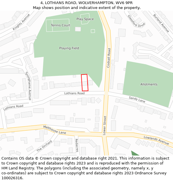 4, LOTHIANS ROAD, WOLVERHAMPTON, WV6 9PR: Location map and indicative extent of plot