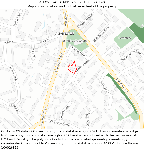 4, LOVELACE GARDENS, EXETER, EX2 8XQ: Location map and indicative extent of plot