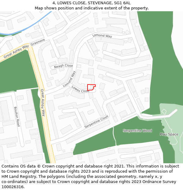 4, LOWES CLOSE, STEVENAGE, SG1 6AL: Location map and indicative extent of plot