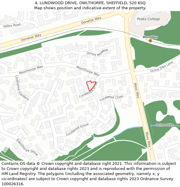 4, LUNDWOOD DRIVE, OWLTHORPE, SHEFFIELD, S20 6SQ: Location map and indicative extent of plot