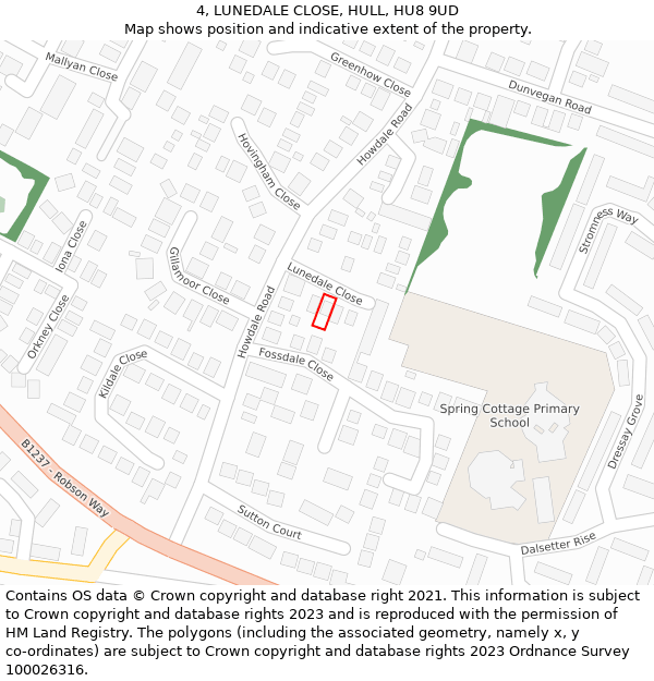 4, LUNEDALE CLOSE, HULL, HU8 9UD: Location map and indicative extent of plot