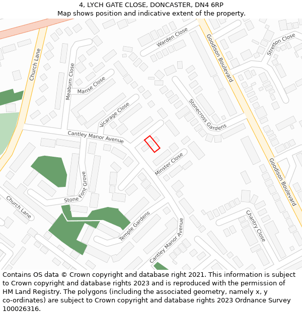 4, LYCH GATE CLOSE, DONCASTER, DN4 6RP: Location map and indicative extent of plot