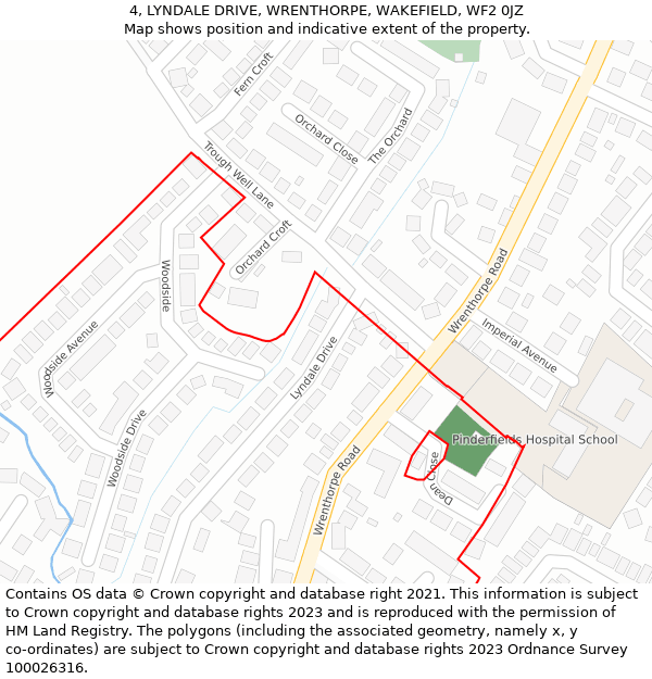 4, LYNDALE DRIVE, WRENTHORPE, WAKEFIELD, WF2 0JZ: Location map and indicative extent of plot